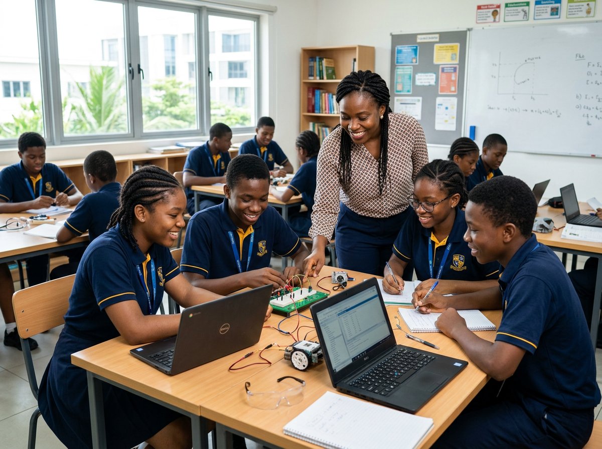 Students learning together in a modern classroom
